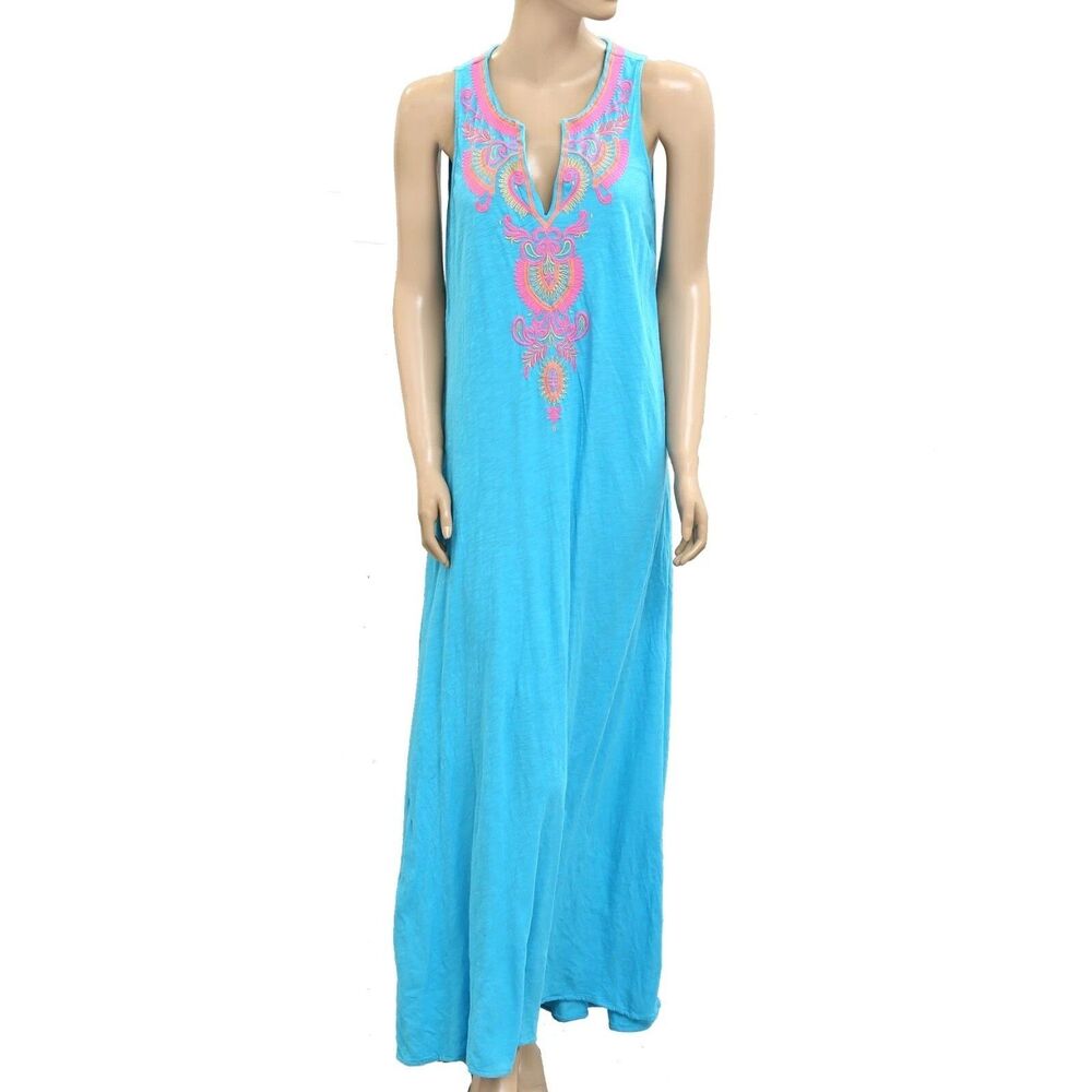 Lilly Pulitzer Embroidered Cover-Up Maxi Long Dress Cotton Sleeveless S 285717